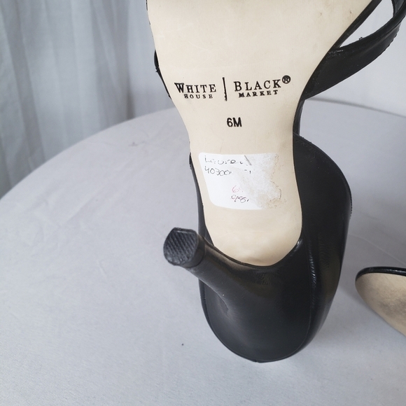 White House Black Market Black Leather Open Toe 3 Inch Heels Sz 6 - Picture 8 of 9